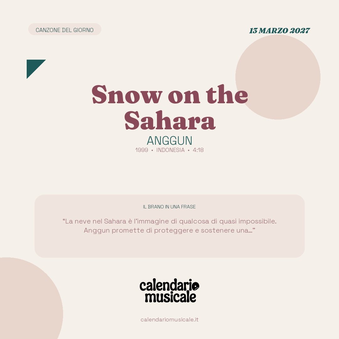Snow on the Sahara di Anggun, la canzone del giorno