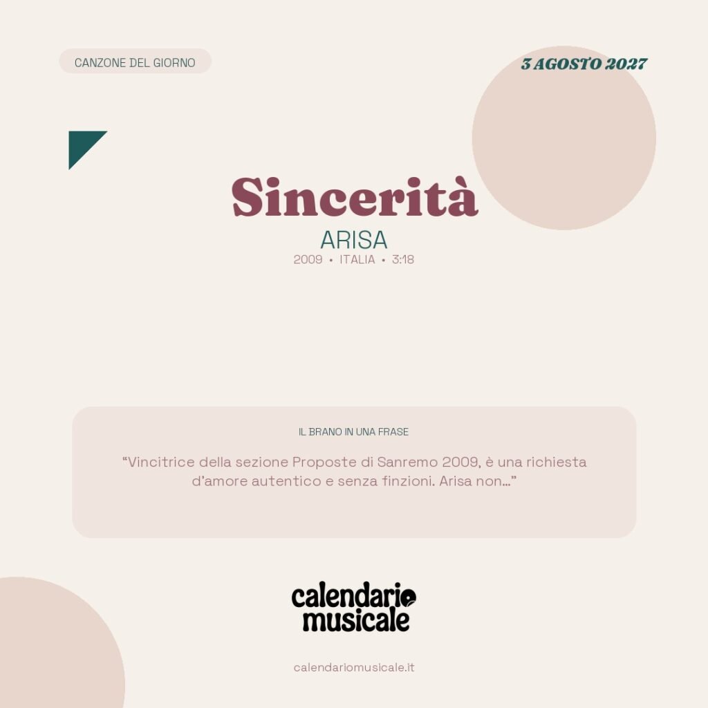 Sincerità di Arisa – Calendario Musicale 2027