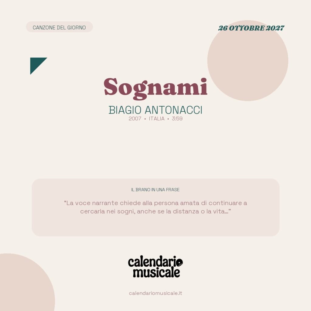 Sognami di Biagio Antonacci – Calendario Musicale 2027