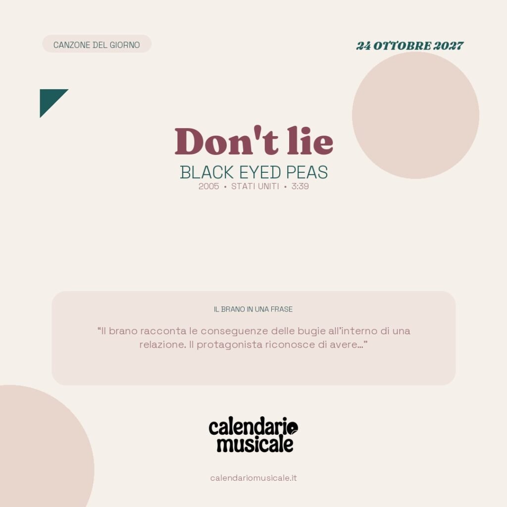 Don't lie di Black Eyed Peas – Calendario Musicale 2027