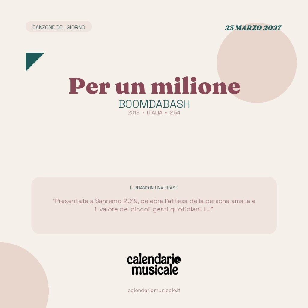 Per un milione di BoomDaBash – Calendario Musicale 2027