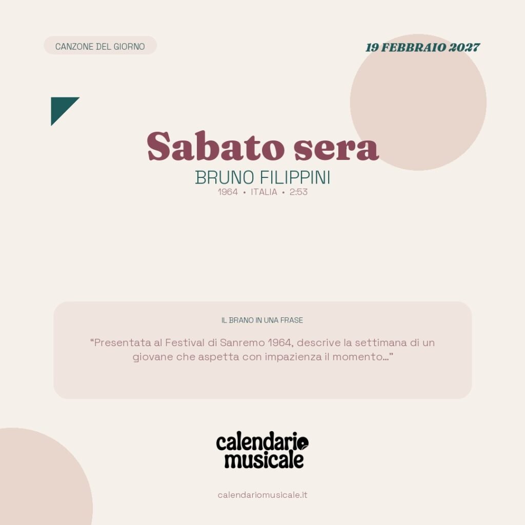 Sabato sera di Bruno Filippini – Calendario Musicale 2027