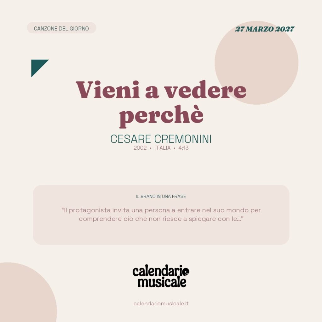 Vieni a vedere perchè di Cesare Cremonini – Calendario Musicale 2027
