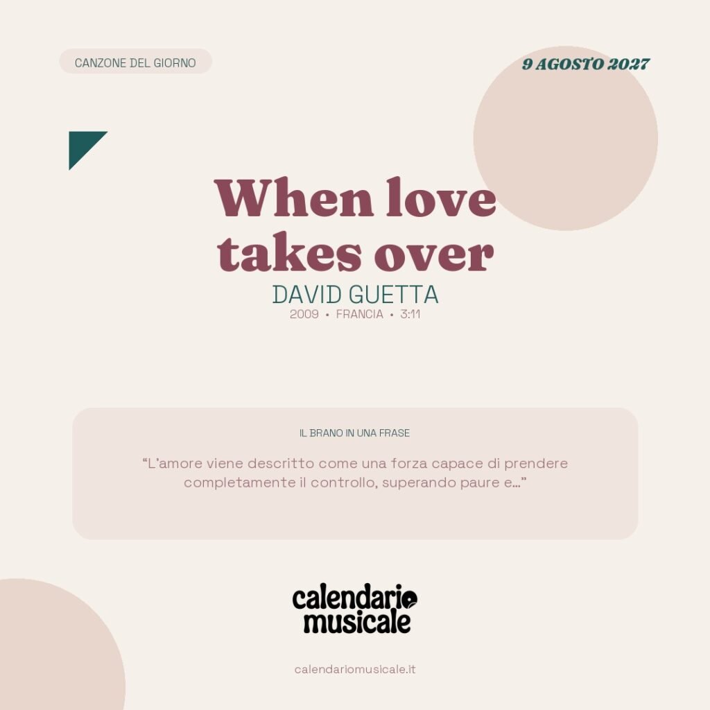 When love takes over di David Guetta – Calendario Musicale 2027