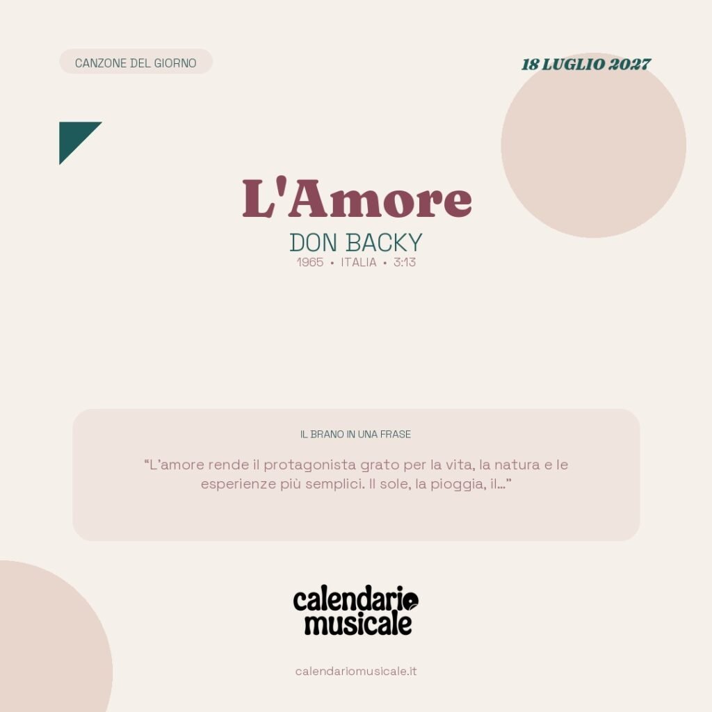 L'Amore di Don Backy – Calendario Musicale 2027