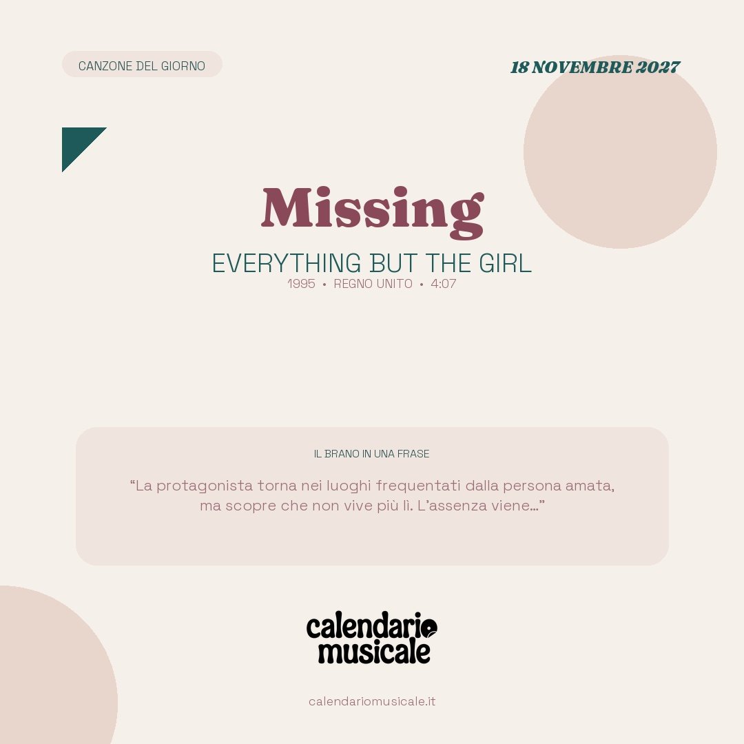 Missing di Everything But The Girl, la canzone del giorno
