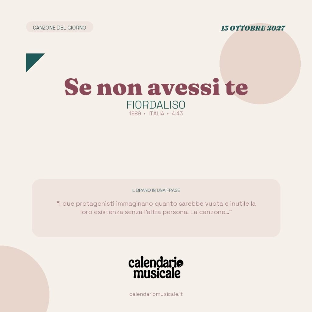 Se non avessi te di Fiordaliso – Calendario Musicale 2027