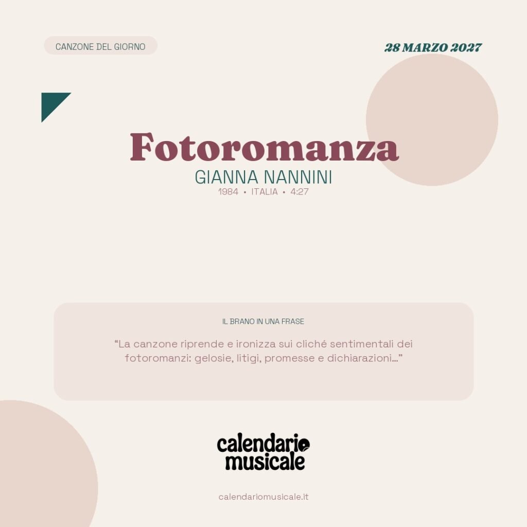 Fotoromanza di Gianna Nannini – Calendario Musicale 2027