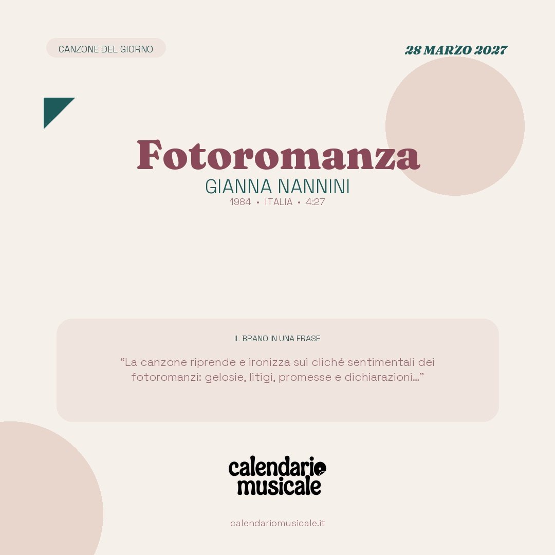 Fotoromanza di Gianna Nannini, la canzone del giorno