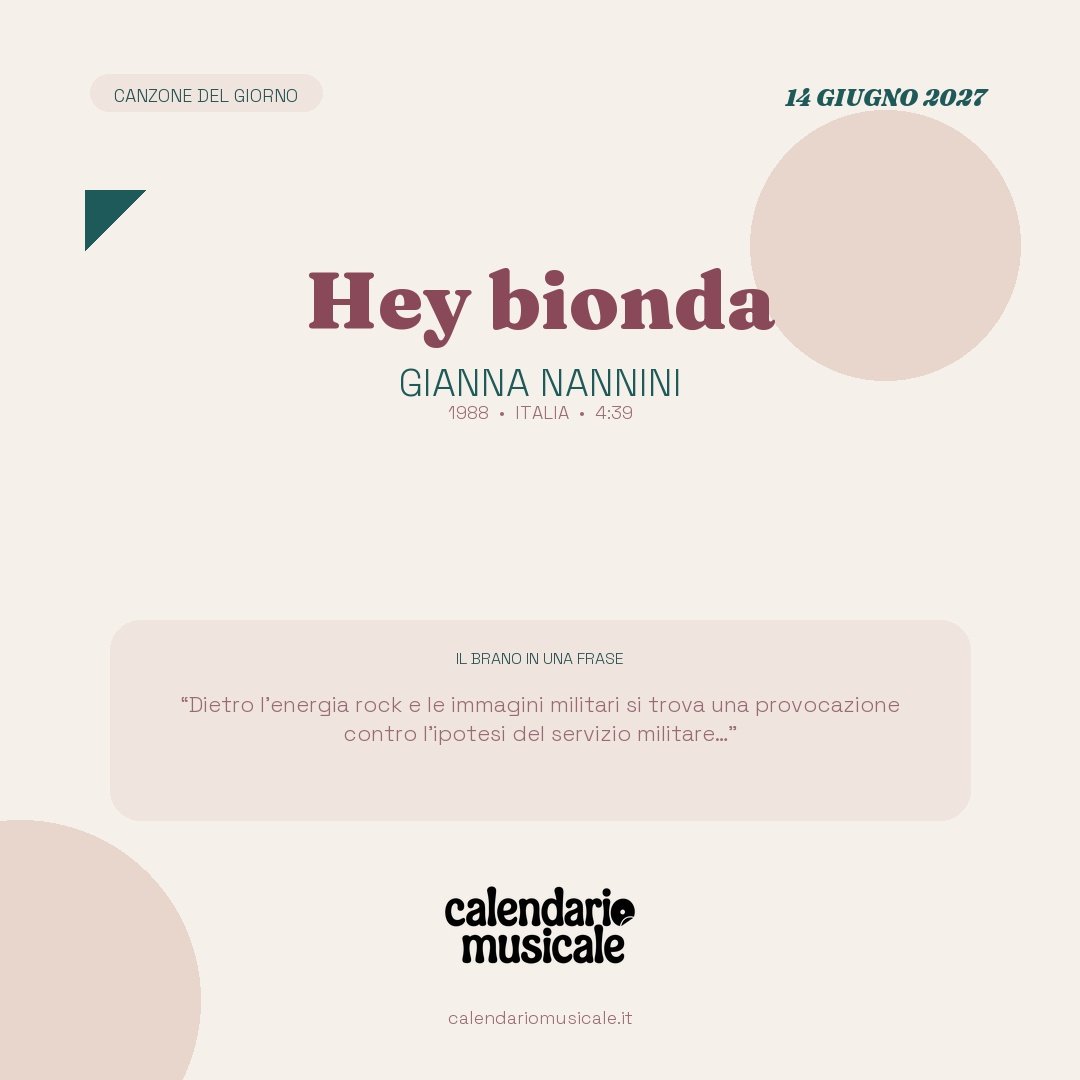 Hey bionda di Gianna Nannini, la canzone del giorno