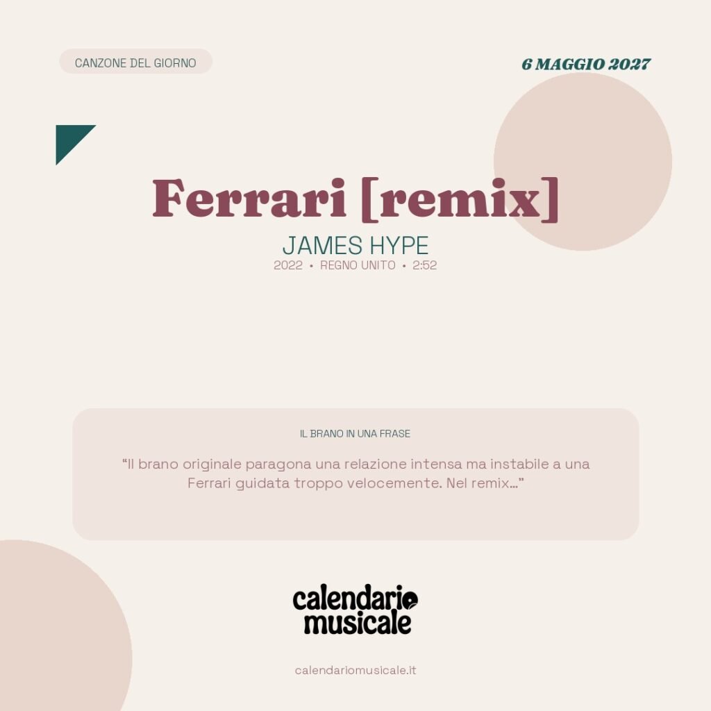 Ferrari [remix] di James Hype – Calendario Musicale 2027