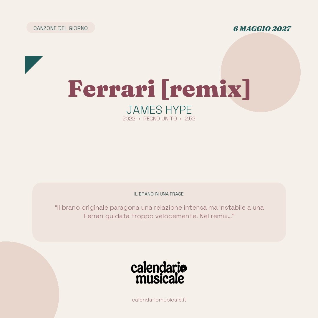 Ferrari [remix] di James Hype, la canzone del giorno