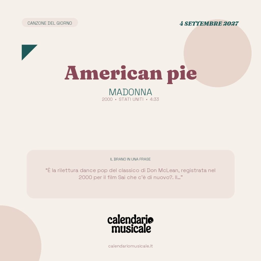 American pie di Madonna – Calendario Musicale 2027