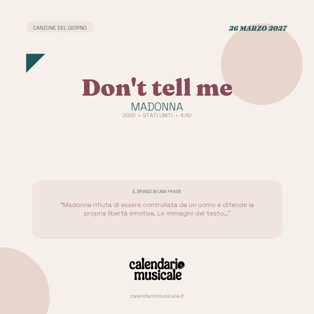 Don't tell me di Madonna – Calendario Musicale 2027