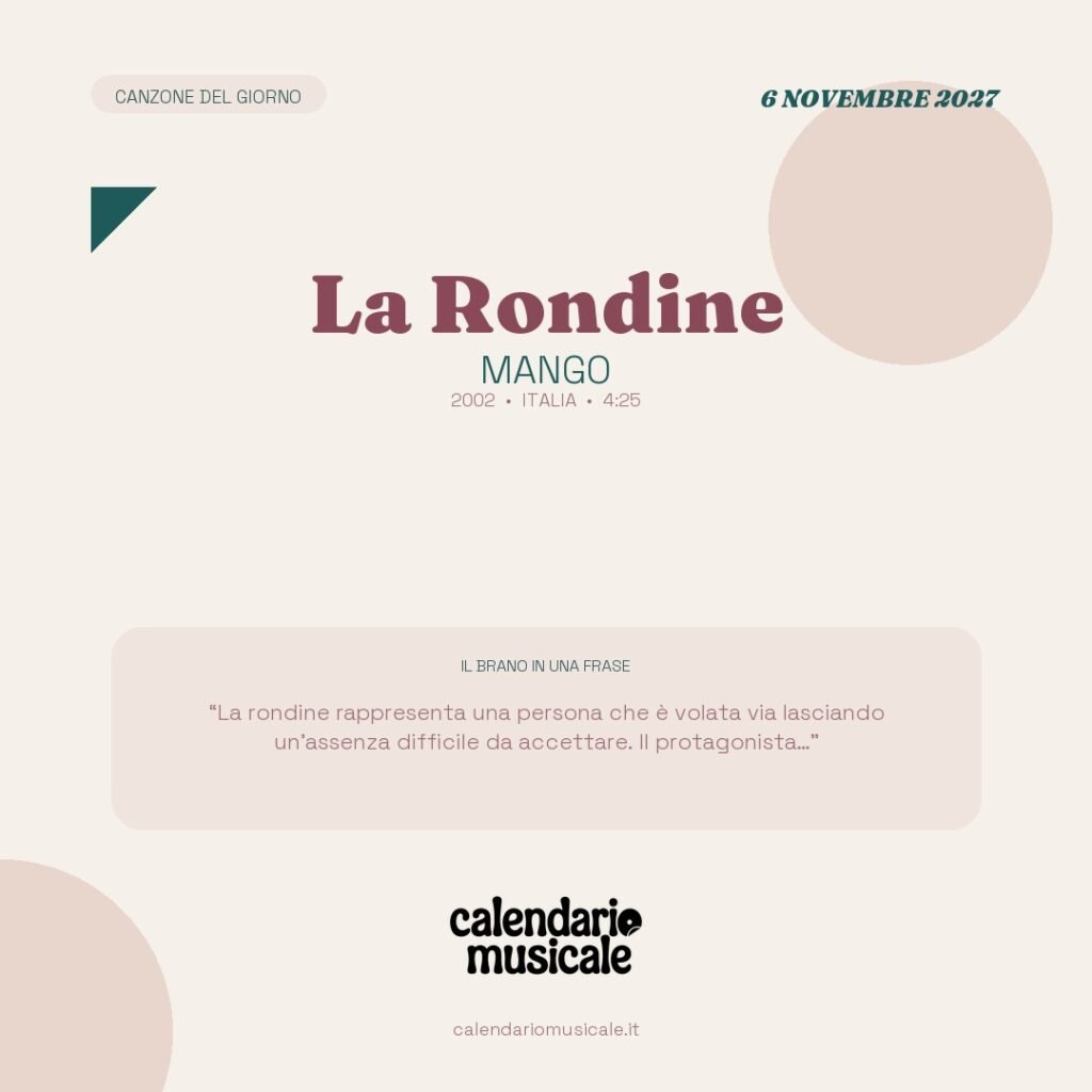 La Rondine di Mango – Calendario Musicale 2027
