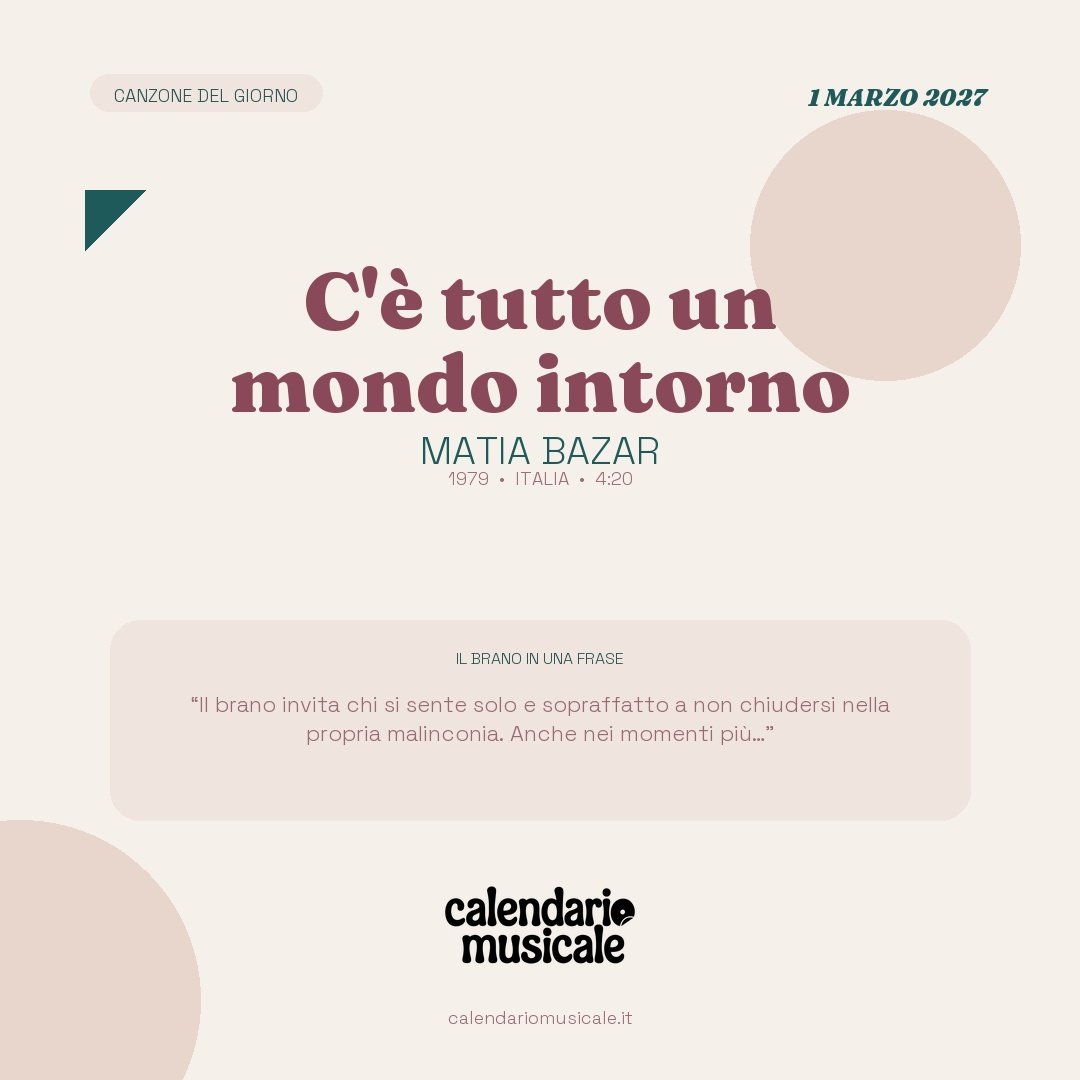 C’è tutto un mondo intorno di Matia Bazar, la canzone del giorno