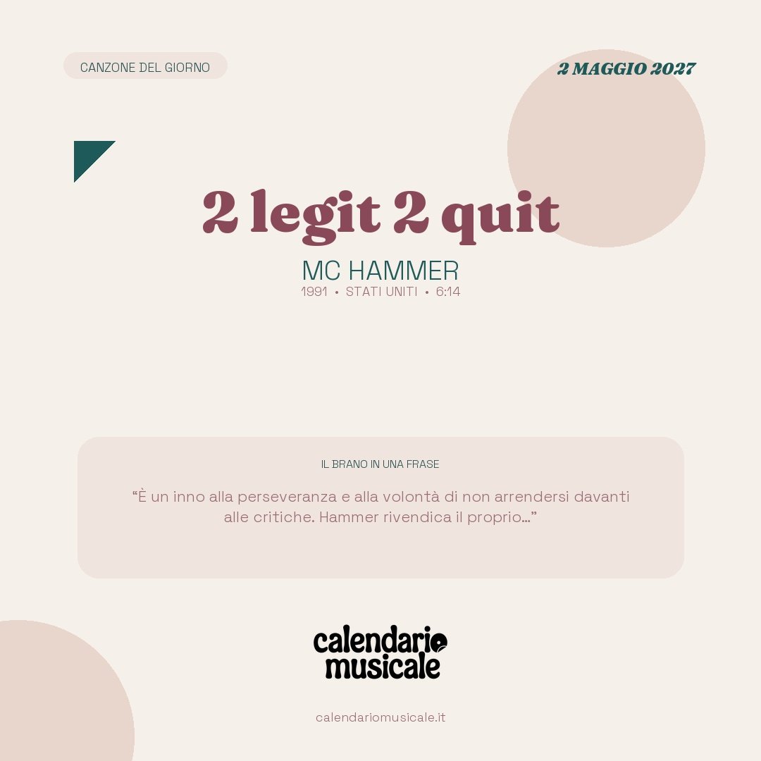 2 legit 2 quit di MC Hammer, la canzone del giorno