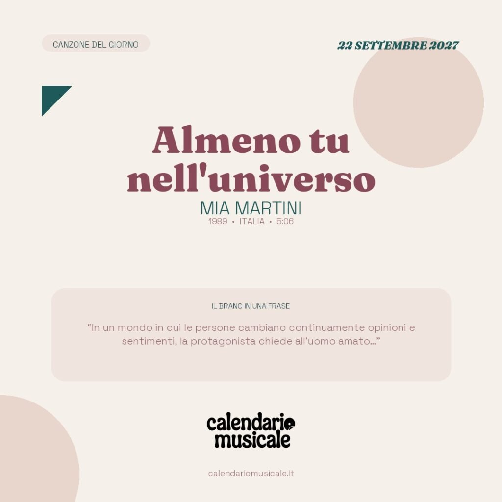 Almeno tu nell'universo di Mia Martini – Calendario Musicale 2027