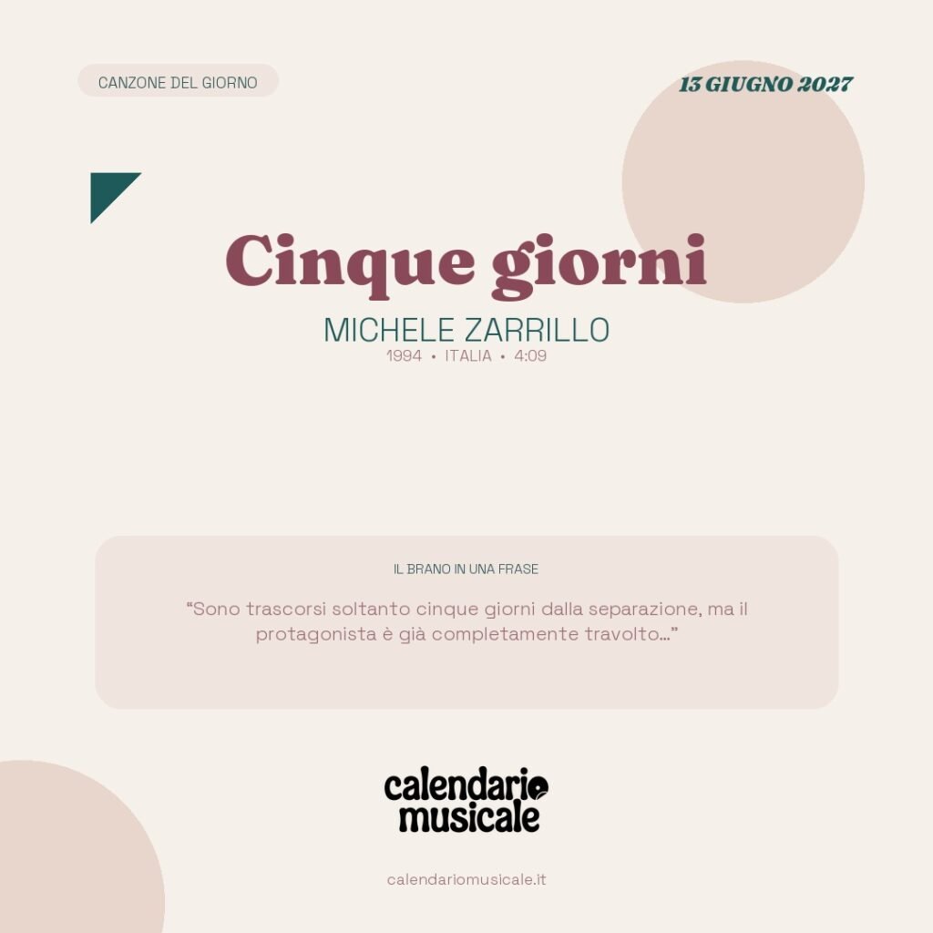 Cinque giorni di Michele Zarrillo – Calendario Musicale 2027