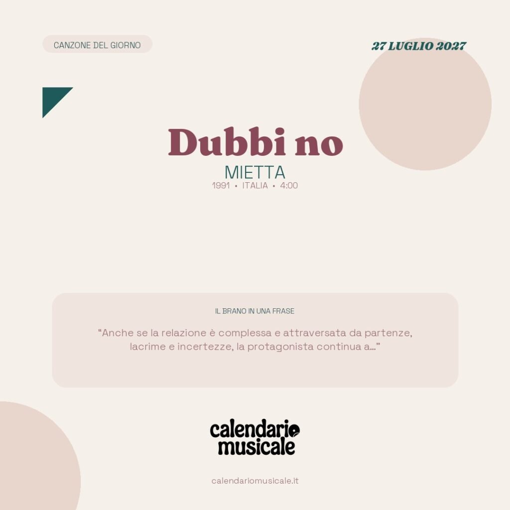 Dubbi no di Mietta – Calendario Musicale 2027