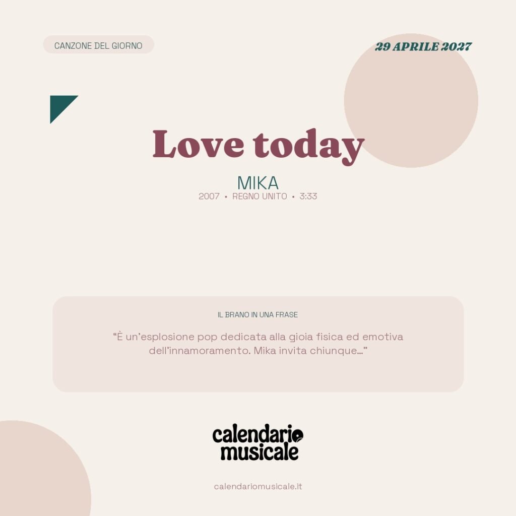 Love today di Mika – Calendario Musicale 2027