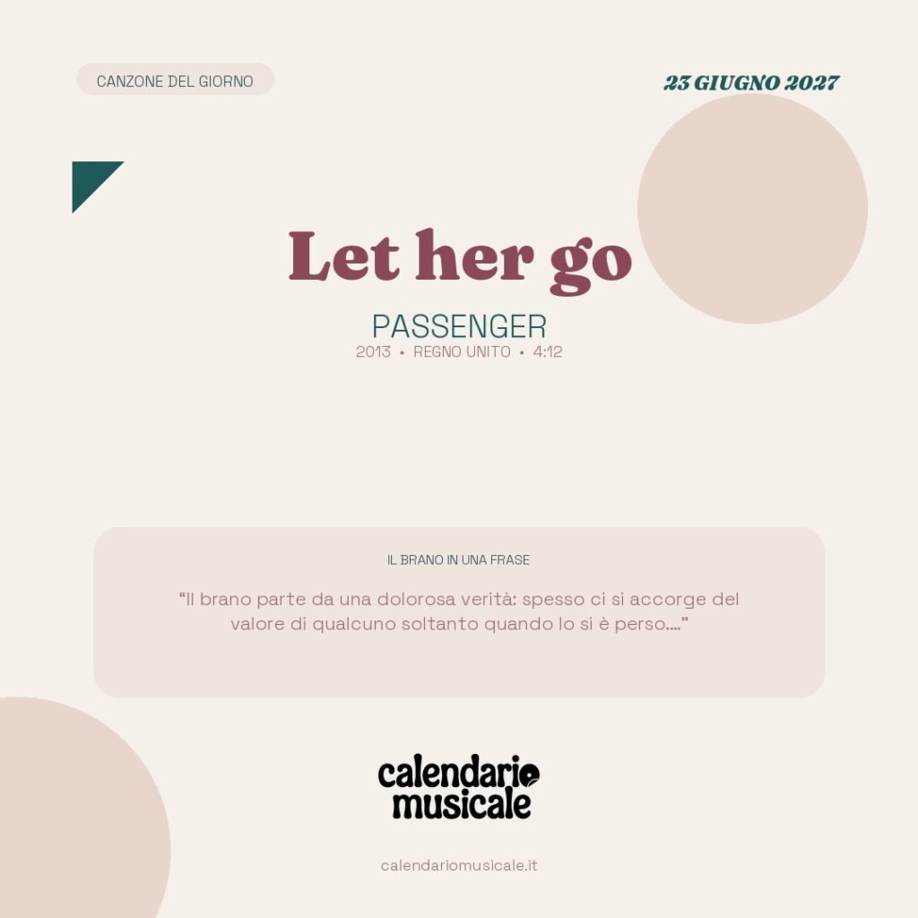 Let her go di Passenger – Calendario Musicale 2027
