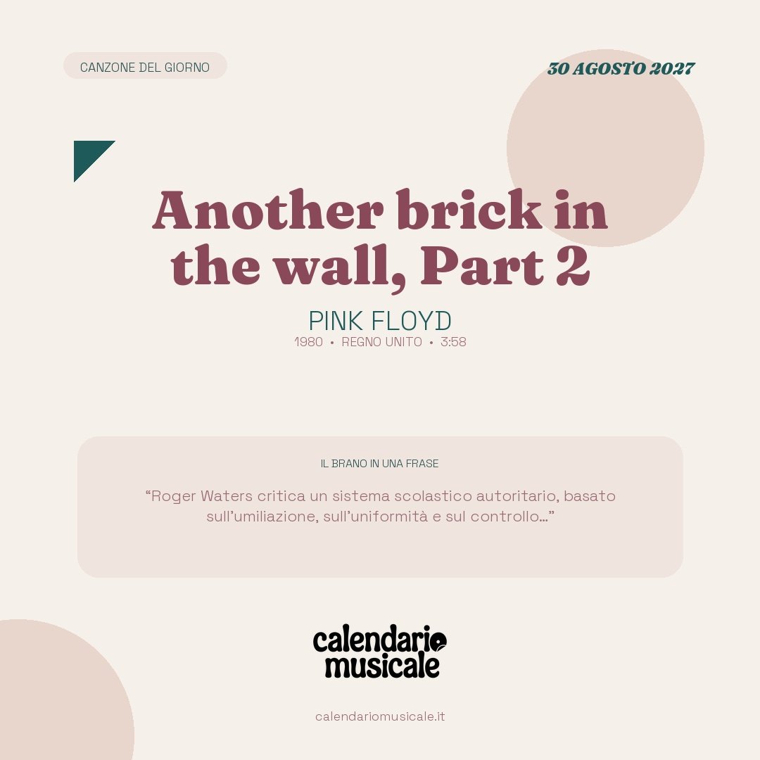 Another brick in the wall, Part 2 di Pink Floyd, la canzone del giorno