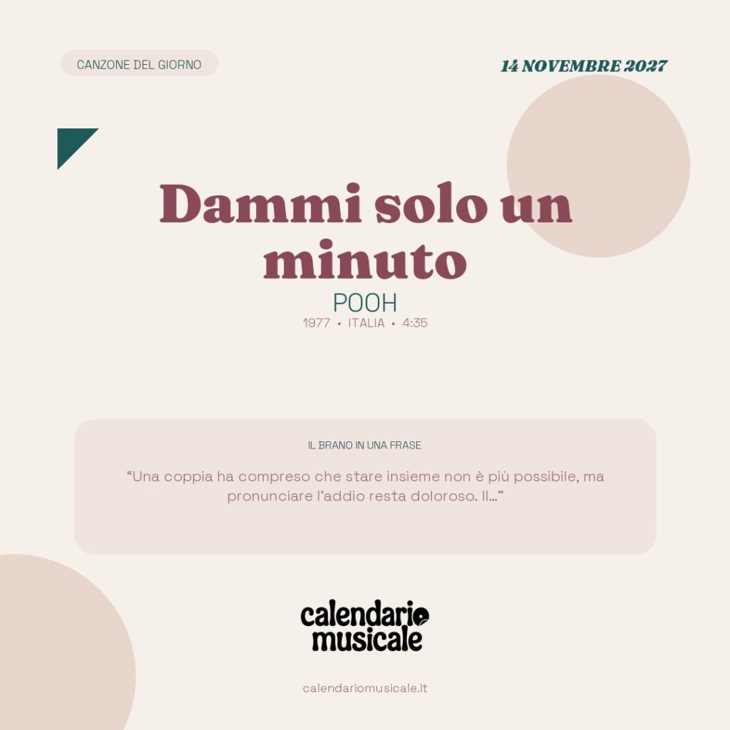 Dammi solo un minuto di Pooh – Calendario Musicale 2027