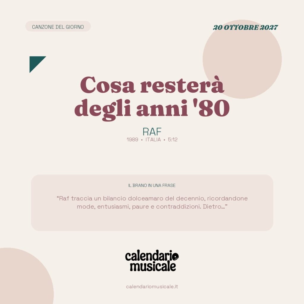 Cosa resterà degli anni '80 di Raf – Calendario Musicale 2027