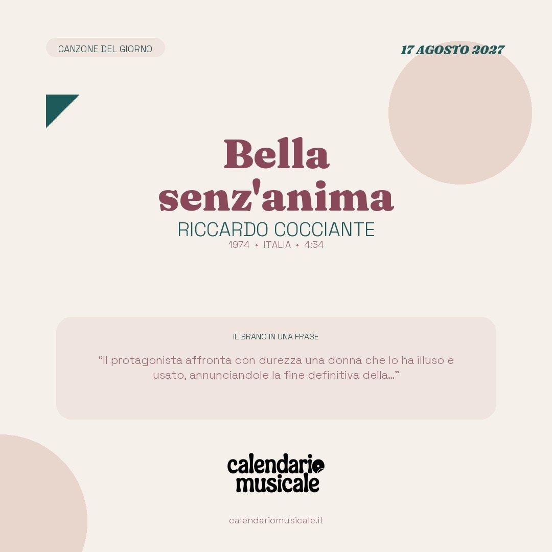 Bella senz’anima di Riccardo Cocciante, la canzone del giorno