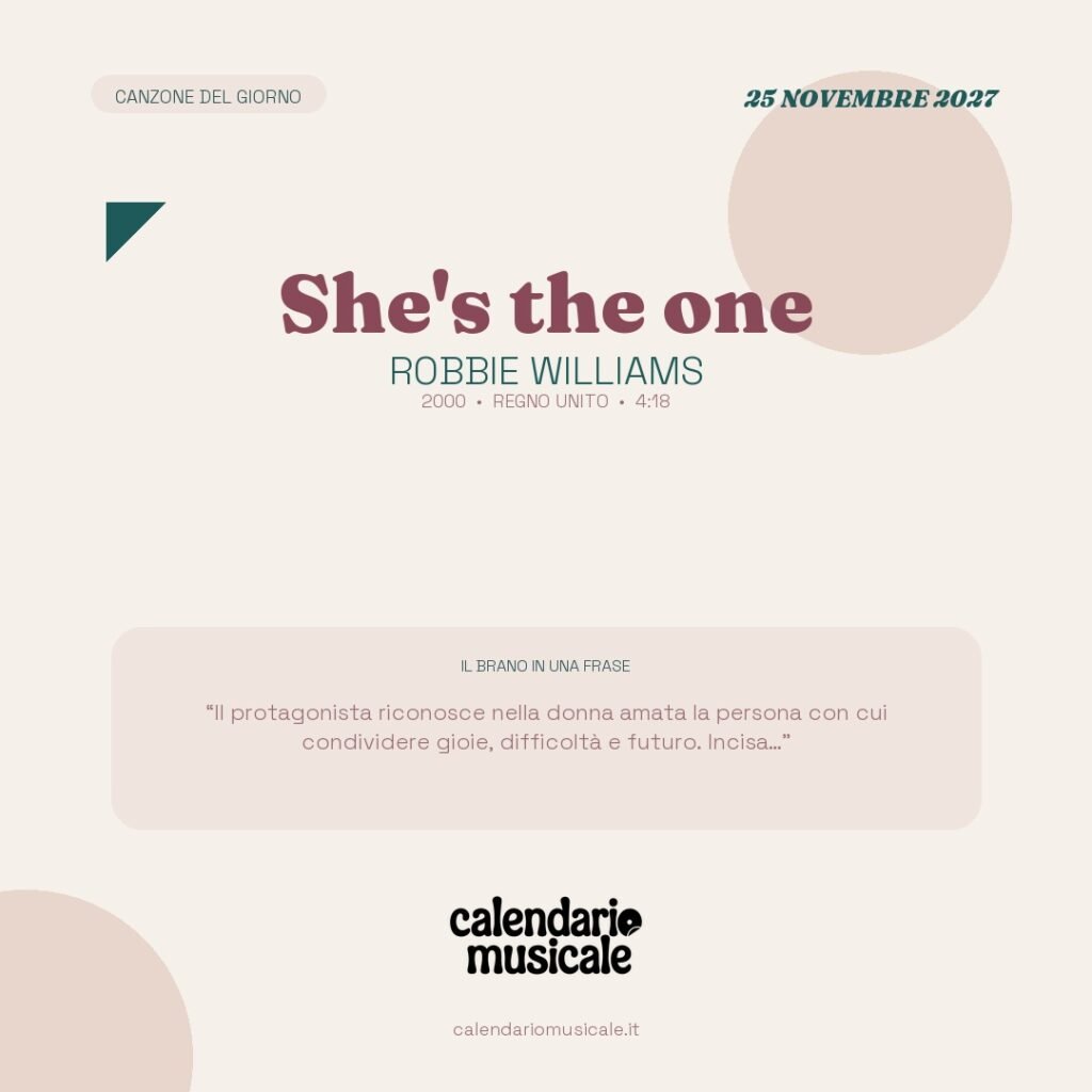 She's the one di Robbie Williams – Calendario Musicale 2027