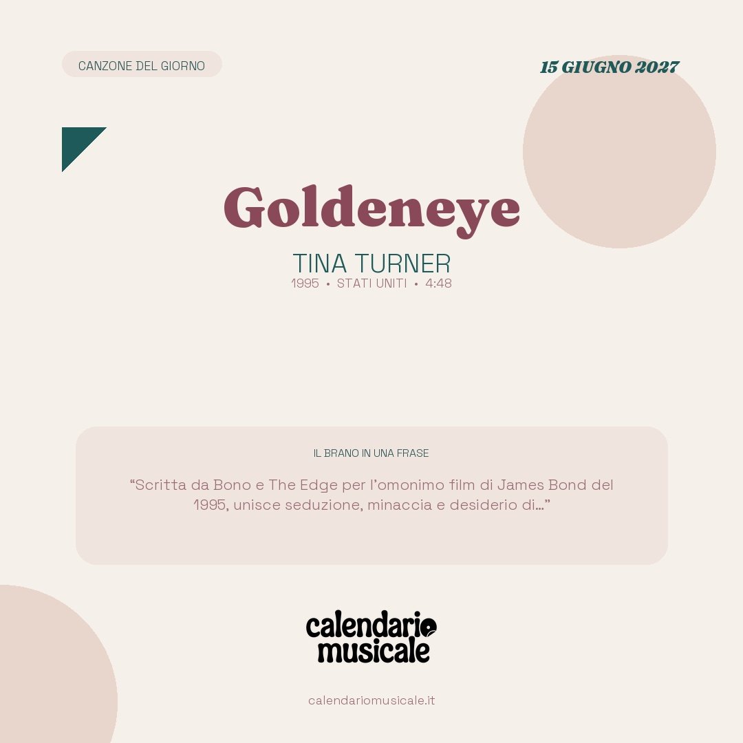 Goldeneye di Tina Turner, la canzone del giorno