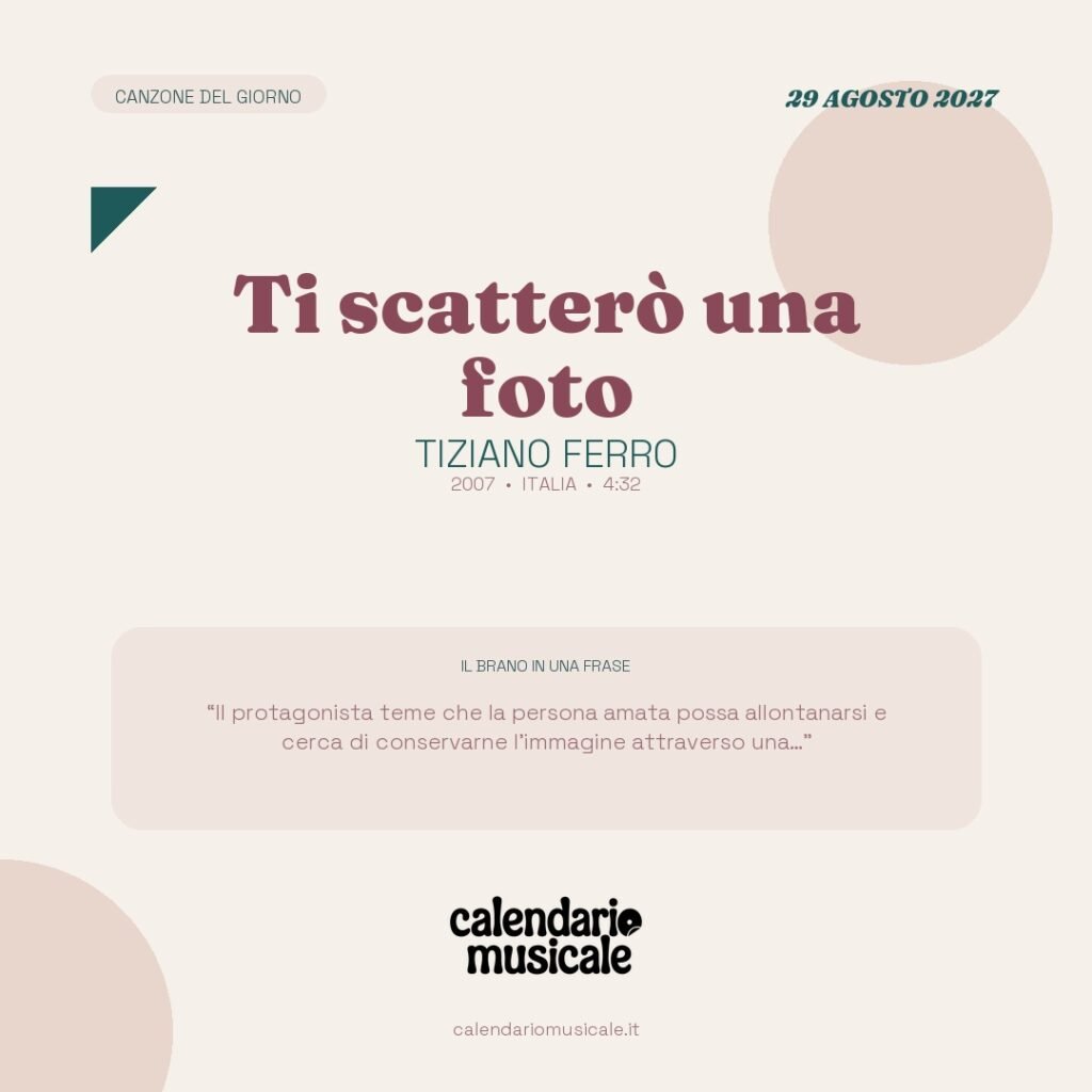 Ti scatterò una foto di Tiziano Ferro – Calendario Musicale 2027