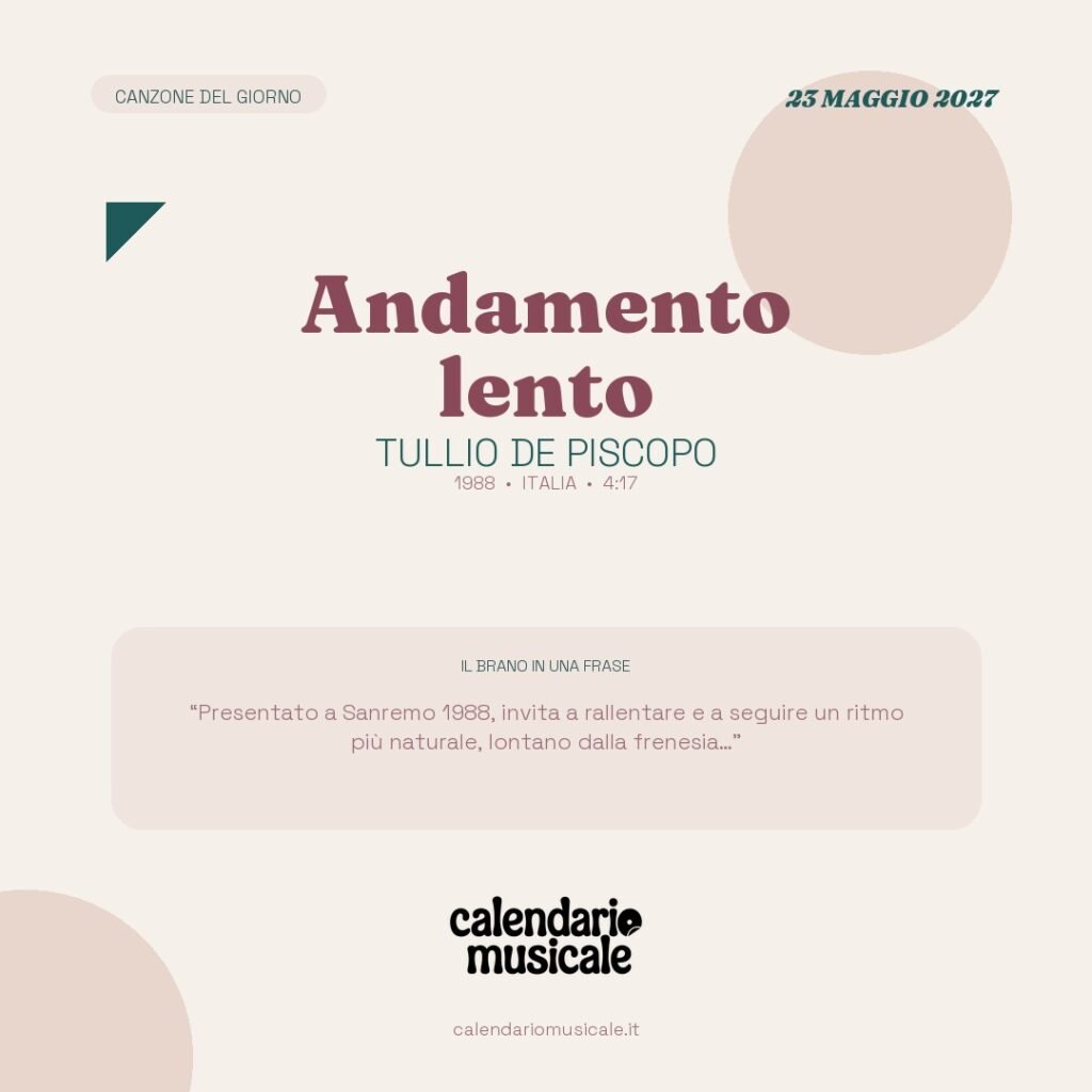 Andamento lento di Tullio De Piscopo – Calendario Musicale 2027