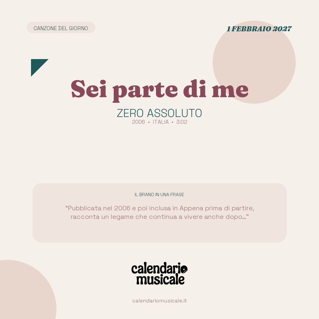 Sei parte di me di Zero Assoluto, la canzone del giorno
