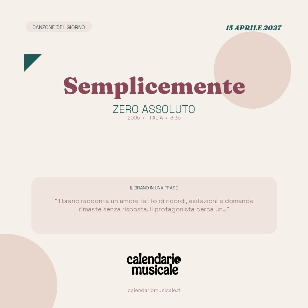 Semplicemente di Zero Assoluto – Calendario Musicale 2027
