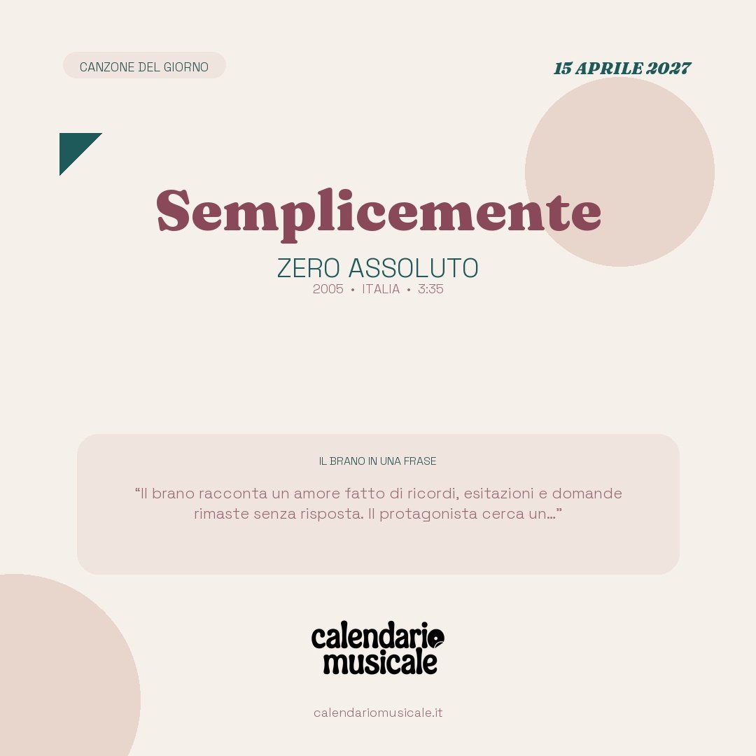 Semplicemente di Zero Assoluto, la canzone del giorno