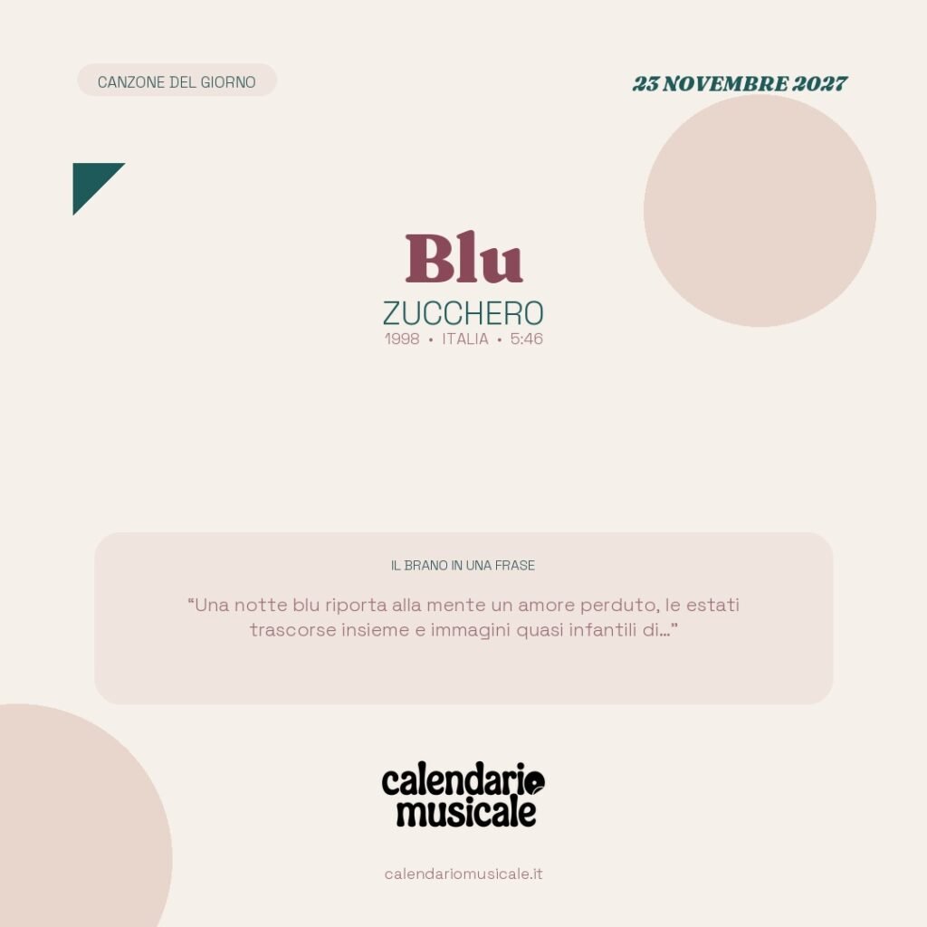 Blu di Zucchero – Calendario Musicale 2027